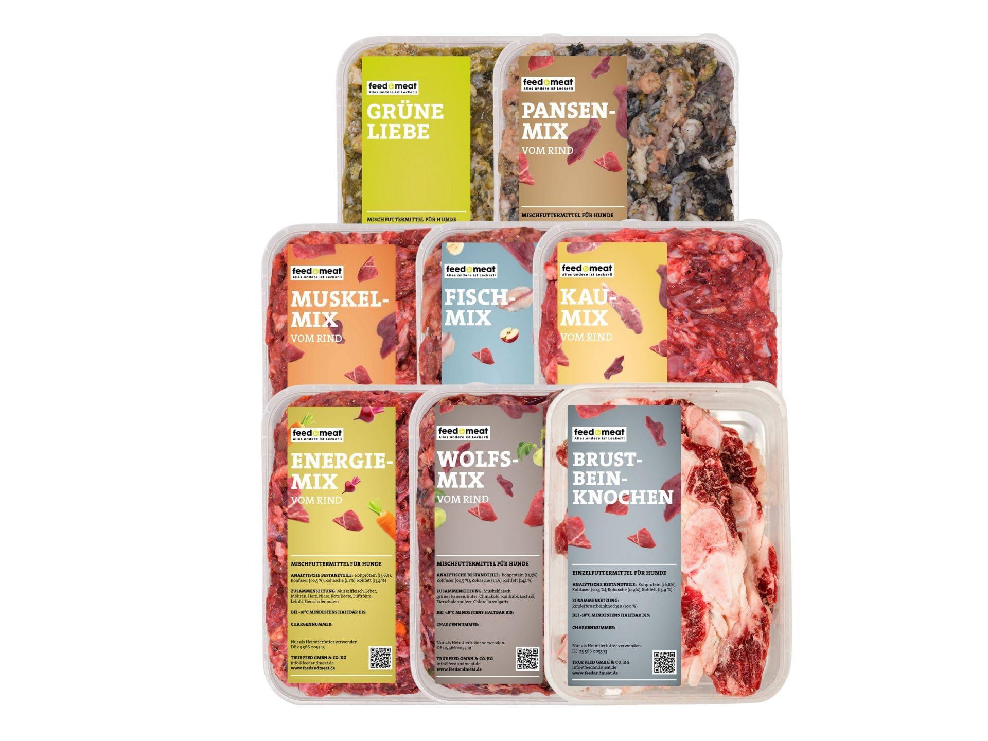 feed&meat – BARF 3-Wochenpaket · 21×500 g · Fertigmenüs + Knochen